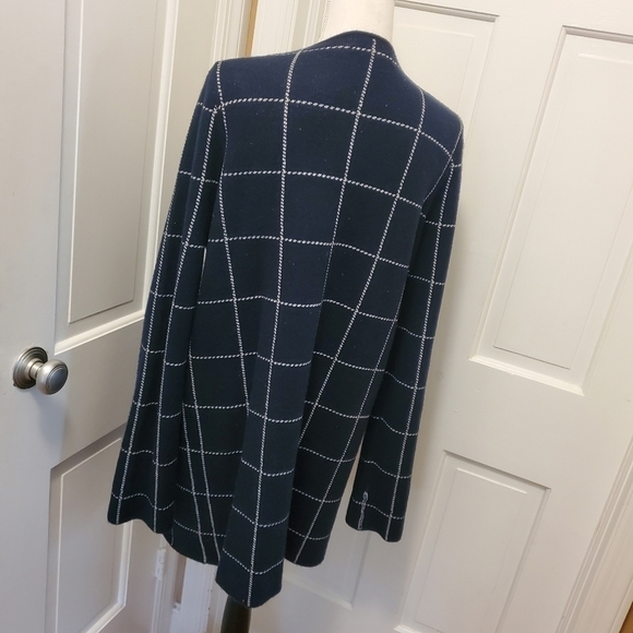 RAIN Navy & White Plaid Open Front Knit Cardigan Size Large - Picture 6 of 10